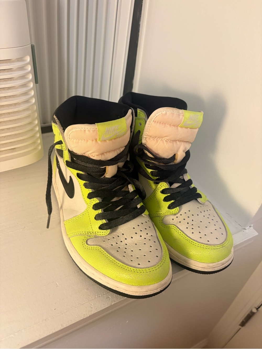 Nike Women’s High-Top Sneakers in Neon Yellow and Cream with Black Accents